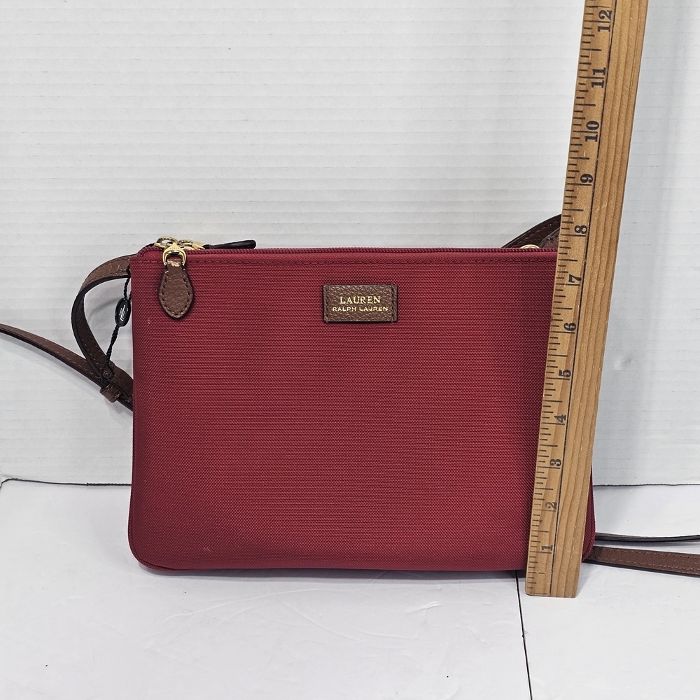 Lauren Ralph Lauren Plain Red Zip Crossbody Clutch Bag Case Pouch - Picture 13 of 14